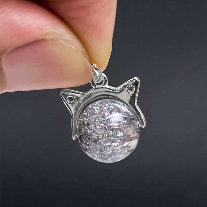 Buddha Stones 925 Sterling Silver Natural Silver Super Seven Crystal Cat Necklace Pendant - image 5