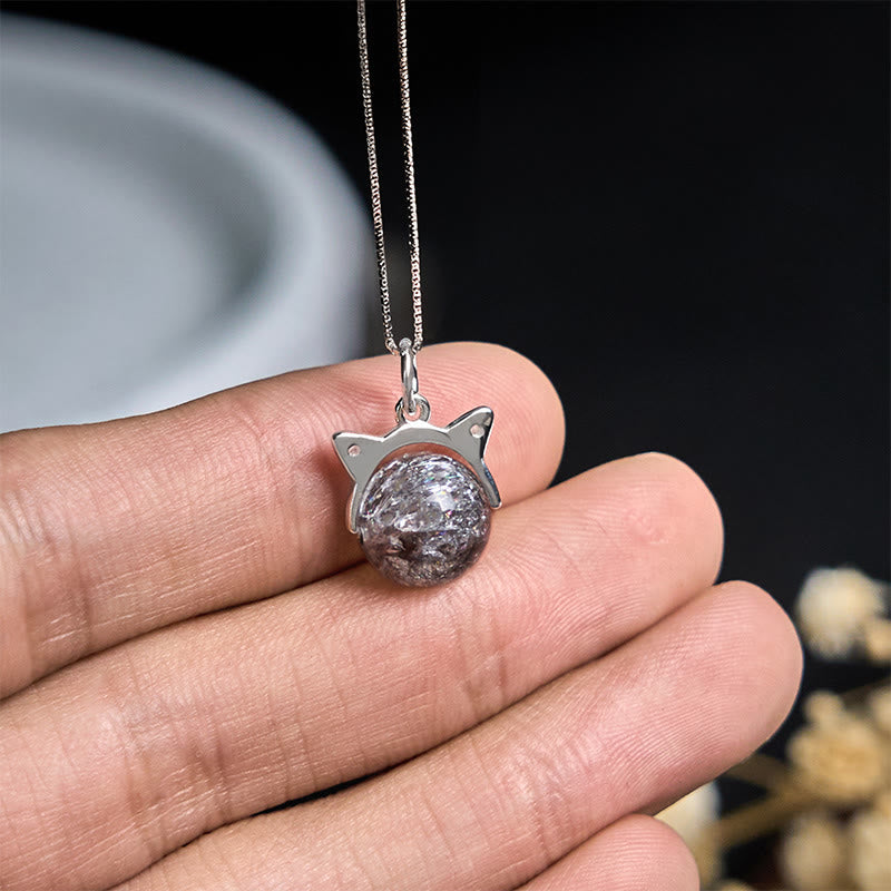 Buddha Stones 925 Sterling Silver Natural Silver Super Seven Crystal Cat Necklace Pendant - image 4