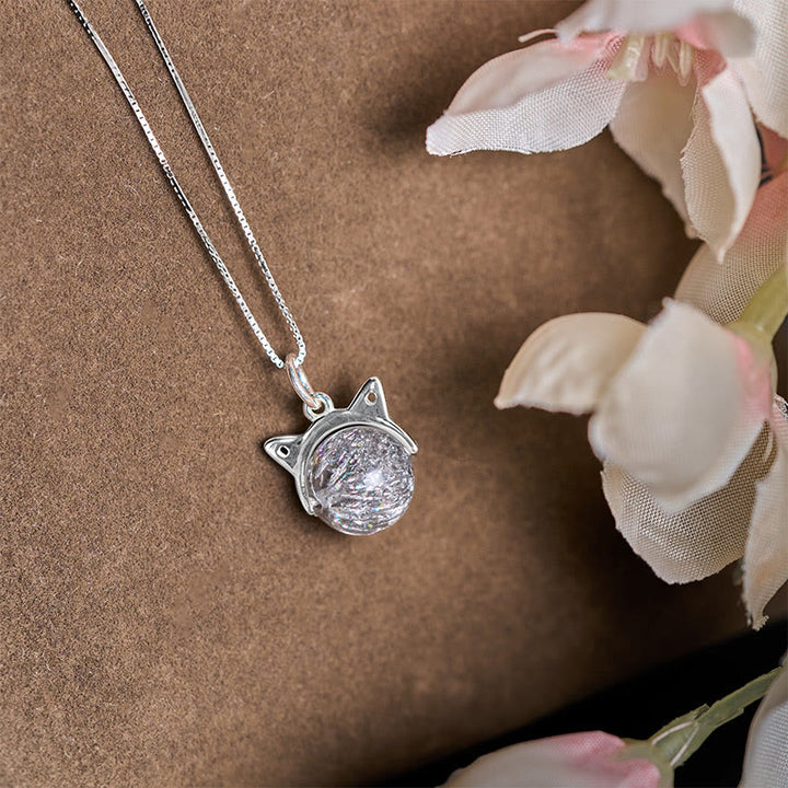 Buddha Stones 925 Sterling Silver Natural Silver Super Seven Crystal Cat Necklace Pendant - image 2