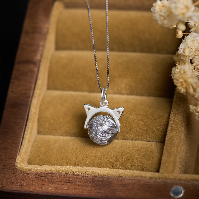 Buddha Stones 925 Sterling Silver Natural Silver Super Seven Crystal Cat Necklace Pendant - image 1