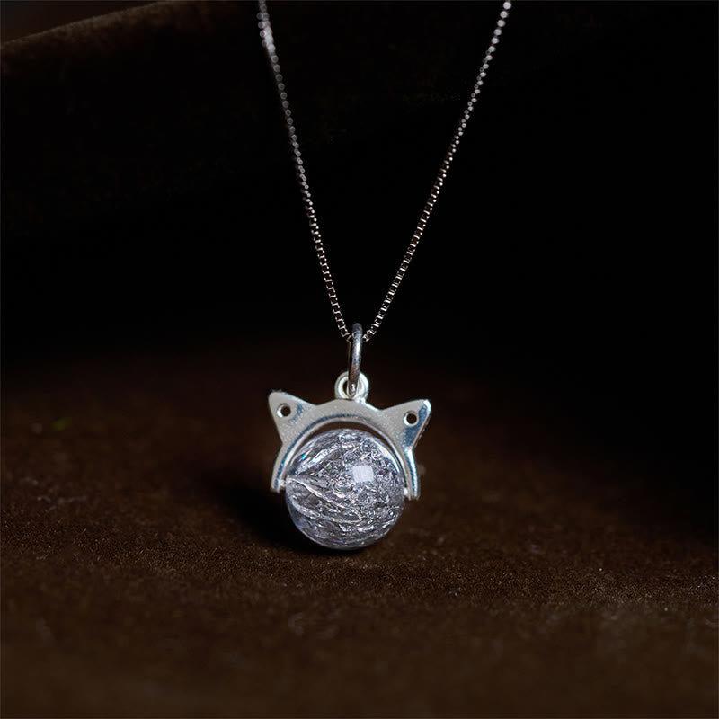Buddha Stones 925 Sterling Silver Natural Silver Super Seven Crystal Cat Necklace Pendant - 10mm+0.8mm Chain - image 0
