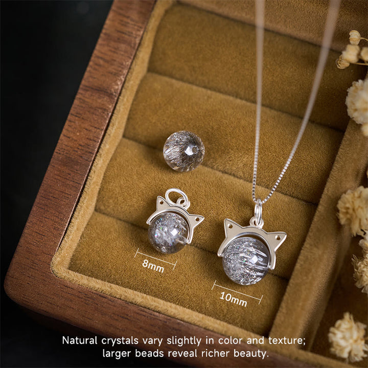 Buddha Stones 925 Sterling Silver Natural Silver Super Seven Crystal Cat Necklace Pendant - image 3