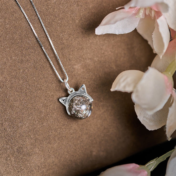 Buddha Stones 925 Sterling Silver Natural Black Super Seven Crystal Cat Necklace Pendant - image 2