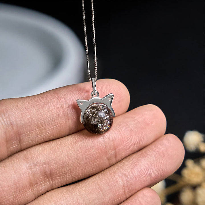 Buddha Stones 925 Sterling Silver Natural Black Super Seven Crystal Cat Necklace Pendant - image 3