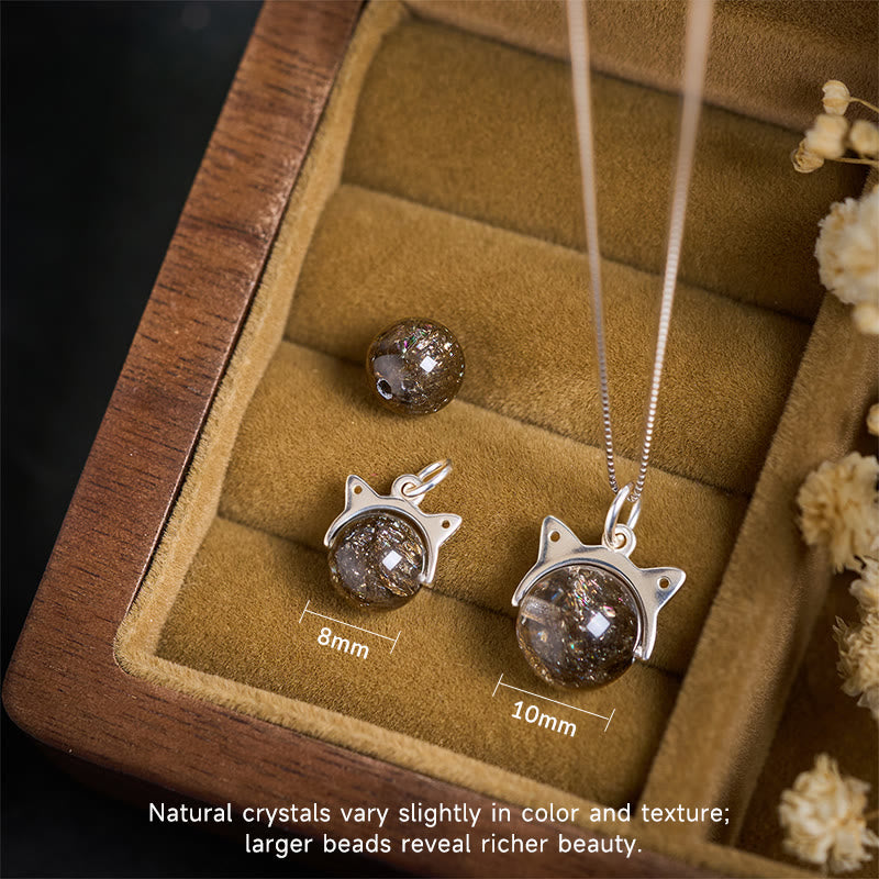 Buddha Stones 925 Sterling Silver Natural Black Super Seven Crystal Cat Necklace Pendant - image 4