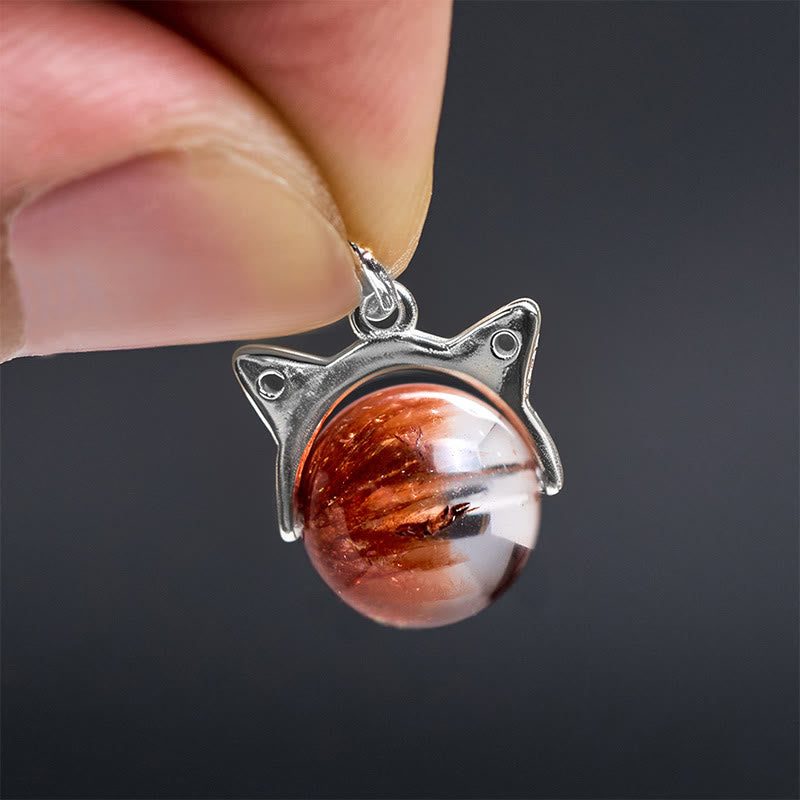 Buddha Stones 925 Sterling Silver Natural Red Super Seven Crystal Cat Necklace Pendant - image 5