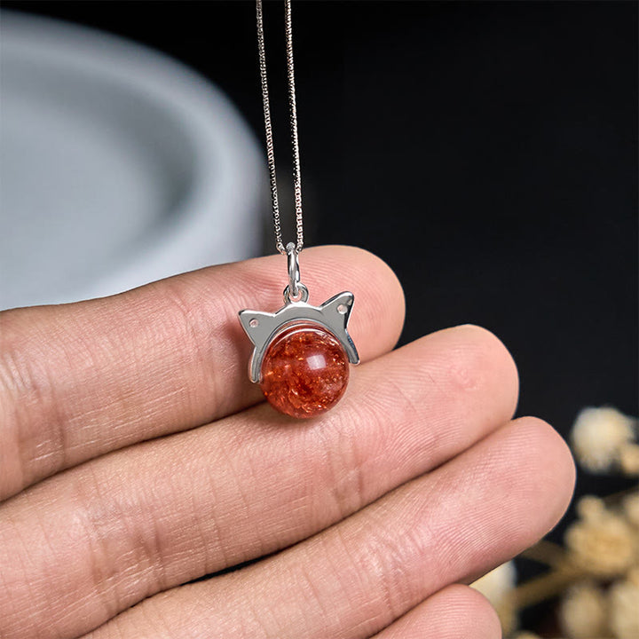 Buddha Stones 925 Sterling Silver Natural Red Super Seven Crystal Cat Necklace Pendant - image 4