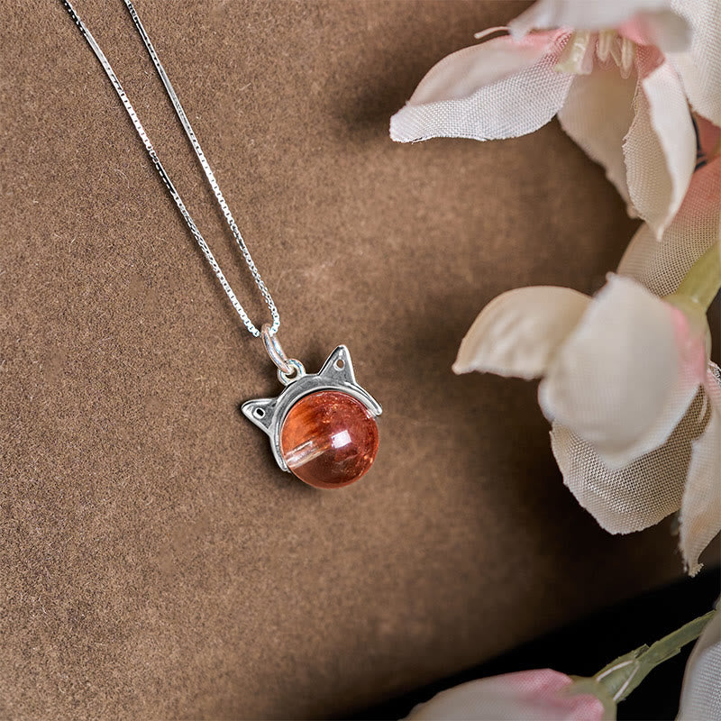 Buddha Stones 925 Sterling Silver Natural Red Super Seven Crystal Cat Necklace Pendant - image 2