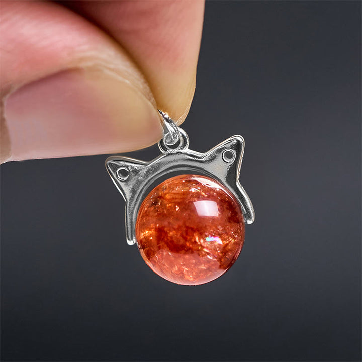 Buddha Stones 925 Sterling Silver Natural Gold Fireworks Super Seven Crystal Cat Necklace Pendant - image 5