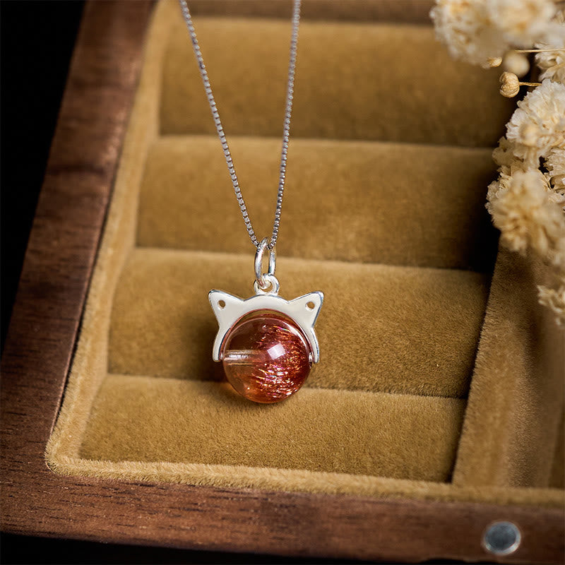Buddha Stones 925 Sterling Silver Natural Gold Fireworks Super Seven Crystal Cat Necklace Pendant - image 1