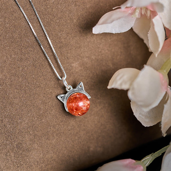Buddha Stones 925 Sterling Silver Natural Gold Fireworks Super Seven Crystal Cat Necklace Pendant - image 2