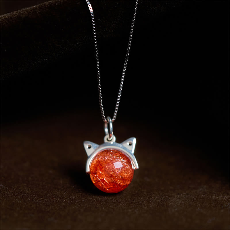 Buddha Stones 925 Sterling Silver Natural Gold Fireworks Super Seven Crystal Cat Necklace Pendant - 10mm+0.8mm Chain - image 0