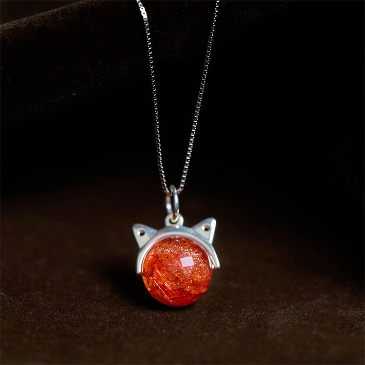 Buddha Stones 925 Sterling Silver Natural Gold Fireworks Super Seven Crystal Cat Necklace Pendant - 10mm+0.8mm Chain - image 0