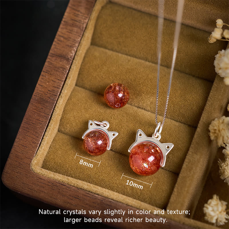 Buddha Stones 925 Sterling Silver Natural Gold Fireworks Super Seven Crystal Cat Necklace Pendant - image 4