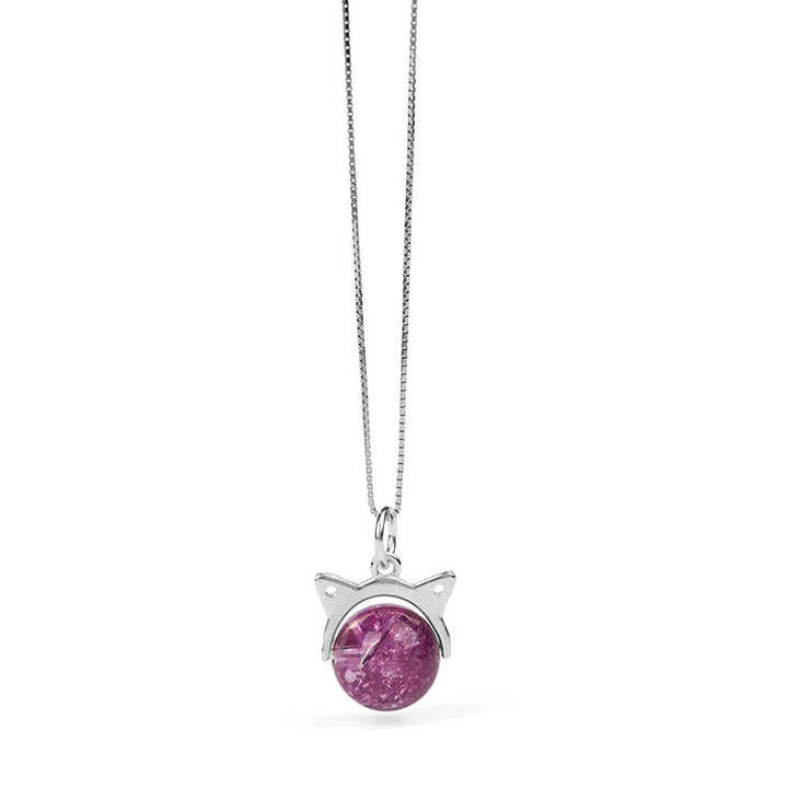 Buddha Stones 925 Sterling Silver Natural Light Purple Fireworks Super Seven Crystal Cat Necklace Pendant - image 6