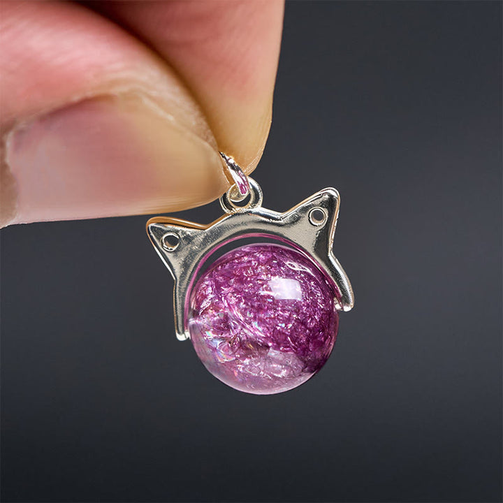 Buddha Stones 925 Sterling Silver Natural Light Purple Fireworks Super Seven Crystal Cat Necklace Pendant - image 5