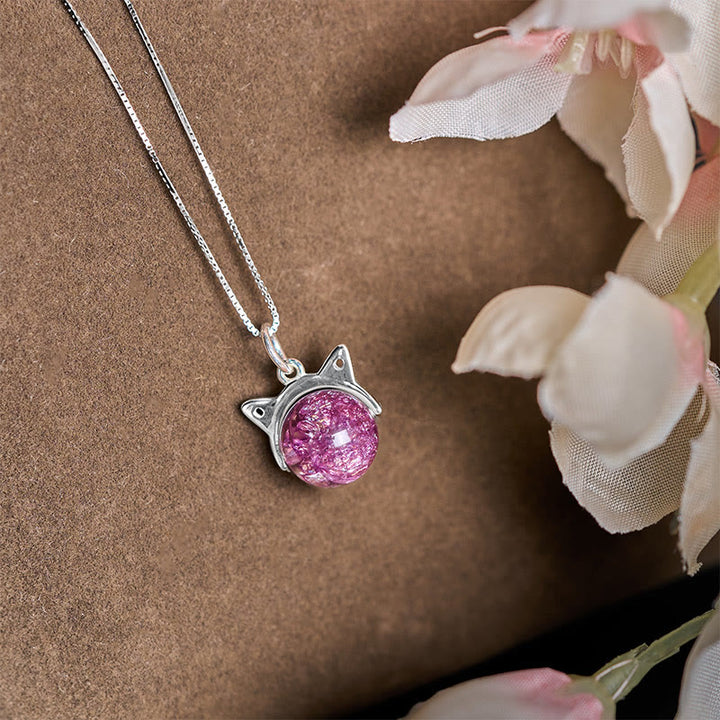 Buddha Stones 925 Sterling Silver Natural Light Purple Fireworks Super Seven Crystal Cat Necklace Pendant - image 2