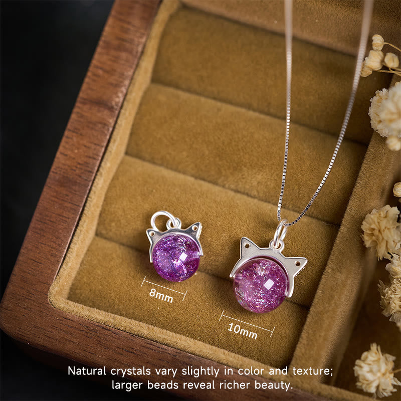 Buddha Stones 925 Sterling Silver Natural Light Purple Fireworks Super Seven Crystal Cat Necklace Pendant - image 3