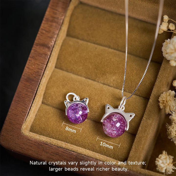 Buddha Stones 925 Sterling Silver Natural Light Purple Fireworks Super Seven Crystal Cat Necklace Pendant - image 3