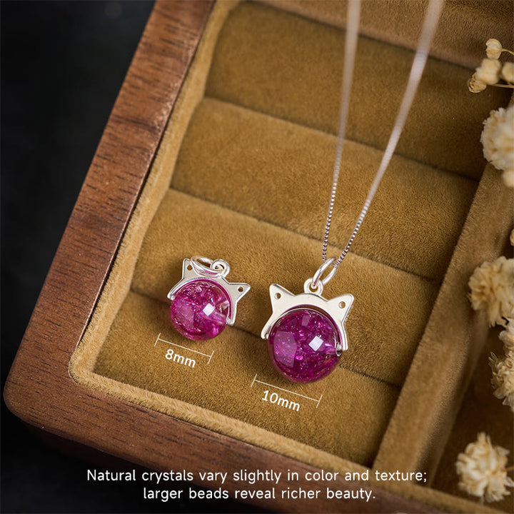 Buddha Stones 925 Sterling Silver Natural Deep Purple Fireworks Super Seven Crystal Cat Necklace Pendant - image 3