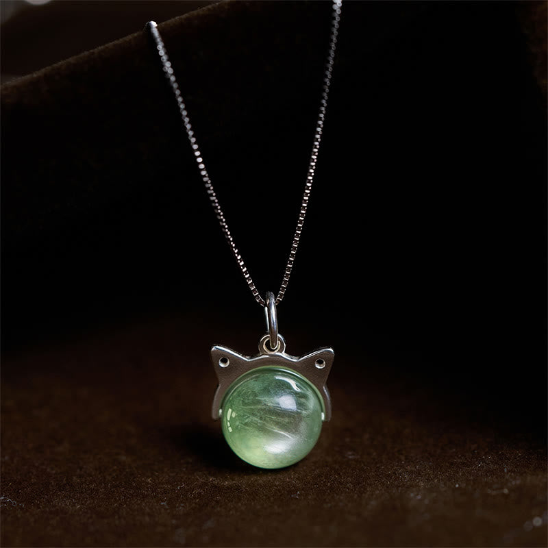 Buddha Stones 925 Sterling Silver Natural Green Lepidolite Cat Protection Necklace Pendant - 10mm+0.8mm Chain - image 0