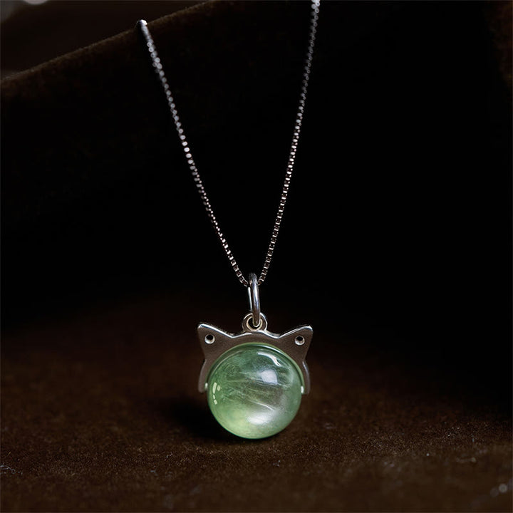 Buddha Stones 925 Sterling Silver Natural Green Lepidolite Cat Protection Necklace Pendant - 10mm+0.8mm Chain - image 0