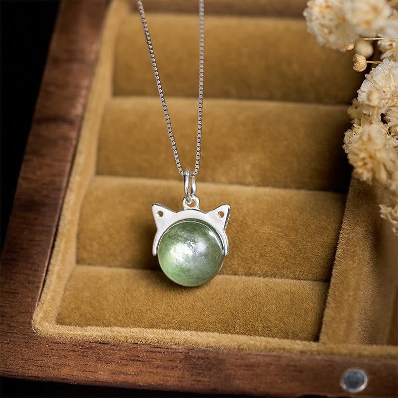 Buddha Stones 925 Sterling Silver Natural Green Lepidolite Cat Protection Necklace Pendant - image 1
