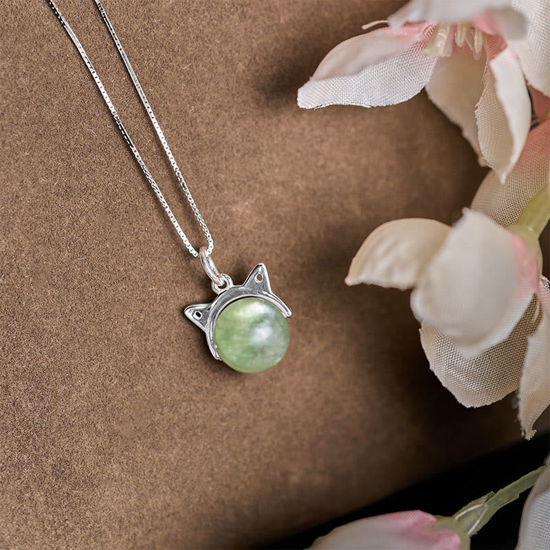 Buddha Stones 925 Sterling Silver Natural Green Lepidolite Cat Protection Necklace Pendant - image 2