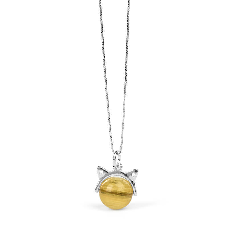 Buddha Stones 925 Sterling Silver Natural Golden Lepidolite Cat Prosperity Necklace Pendant - image 6