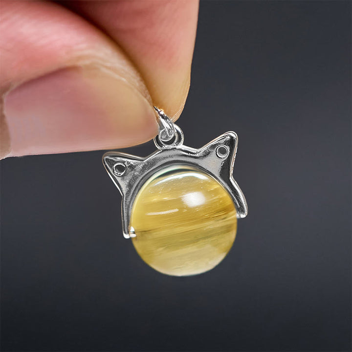 Buddha Stones 925 Sterling Silver Natural Golden Lepidolite Cat Prosperity Necklace Pendant - image 5