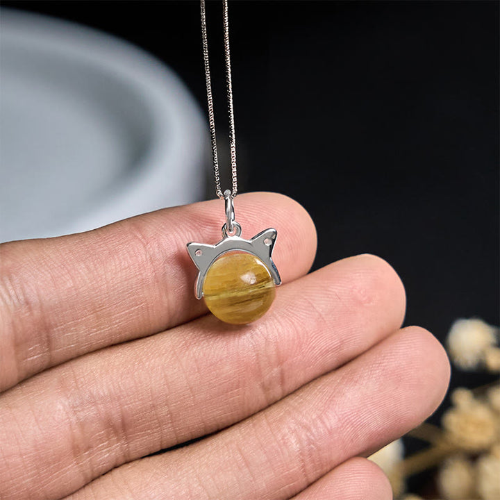 Buddha Stones 925 Sterling Silver Natural Golden Lepidolite Cat Prosperity Necklace Pendant - image 4