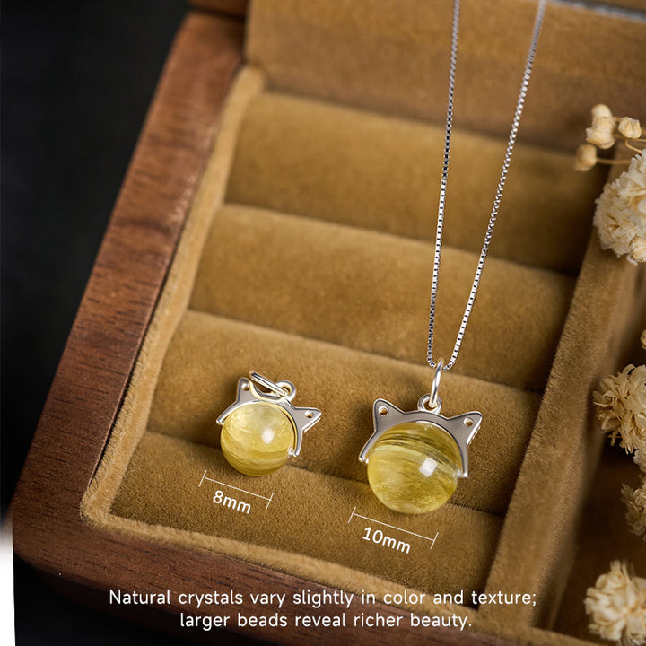 Buddha Stones 925 Sterling Silver Natural Golden Lepidolite Cat Prosperity Necklace Pendant - image 3