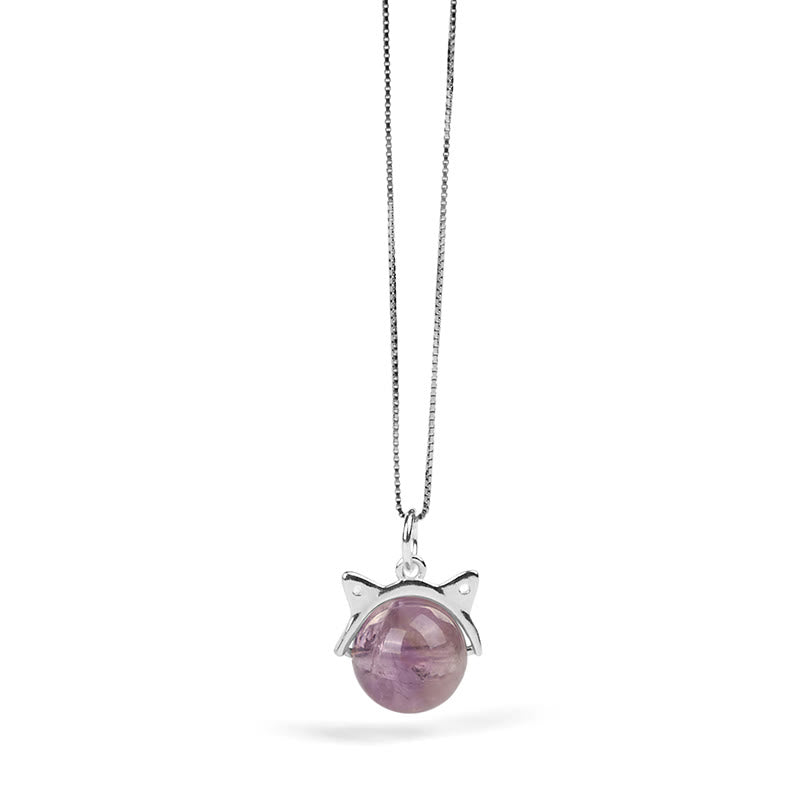 Buddha Stones 925 Sterling Silver Natural Rainbow Amethyst Cat Positive Necklace Pendant - image 6