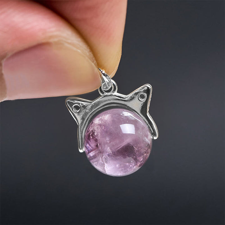 Buddha Stones 925 Sterling Silver Natural Rainbow Amethyst Cat Positive Necklace Pendant - image 5