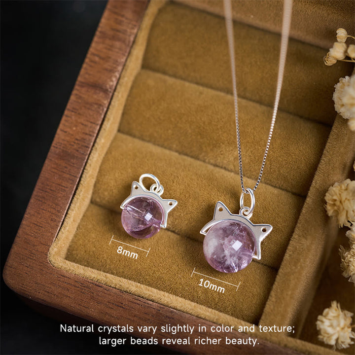 Buddha Stones 925 Sterling Silver Natural Rainbow Amethyst Cat Positive Necklace Pendant - image 3
