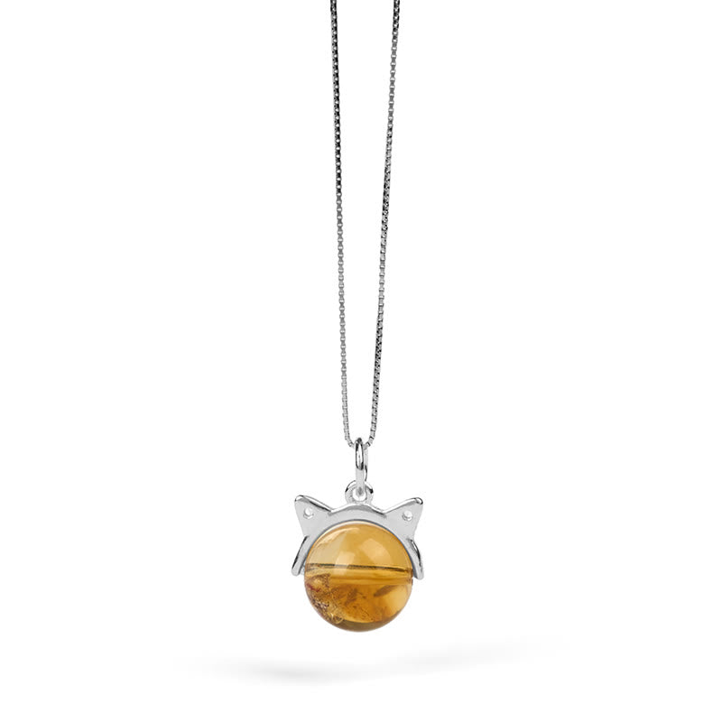 Buddha Stones 925 Sterling Silver Natural Citrine Cat Prosperity Necklace Pendant - image 6