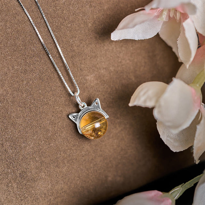 Buddha Stones 925 Sterling Silver Natural Citrine Cat Prosperity Necklace Pendant - image 2