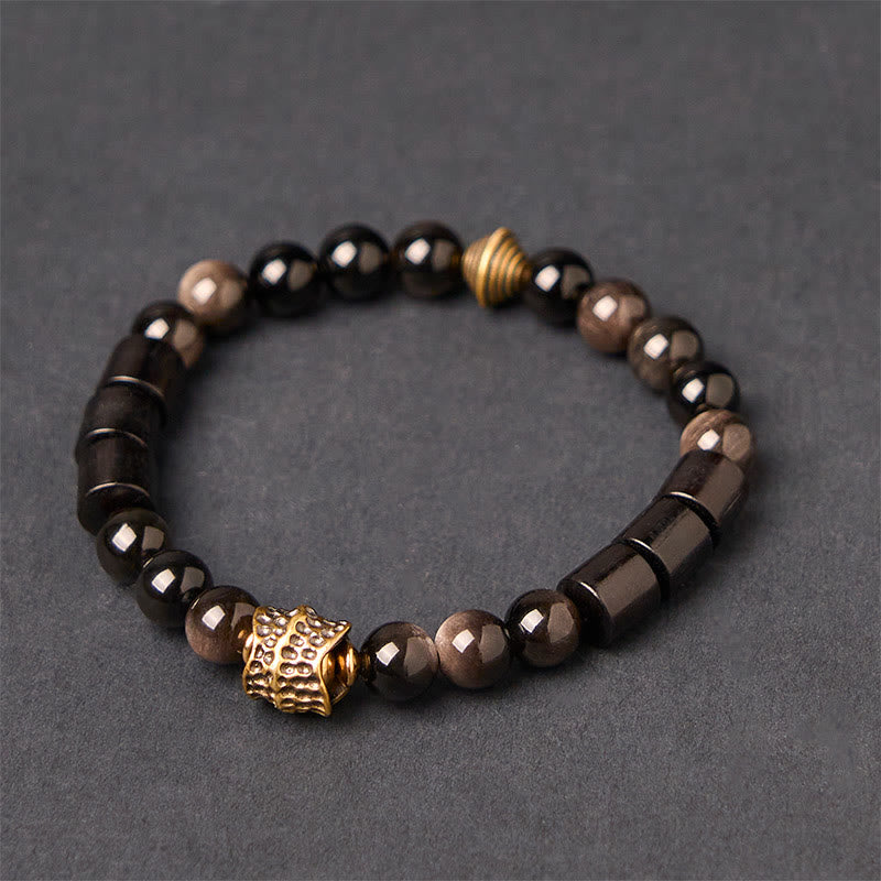 FREE Today: Protection and Communication Silver Sheen Obsidian Ebony Bracelet - Silver Sheen Obsidian & Ebony Wood(Wrist Circumference: 18-20cm) - image 0
