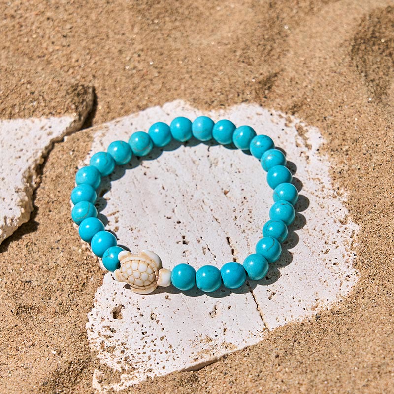 FREE Today: Strength and Wisdom Natural Stone Sea Turtle Turquoise Crackle Agate Bracelet - image 1