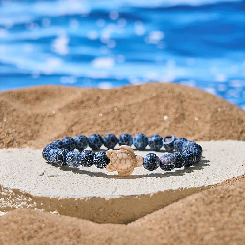 FREE Today: Strength and Wisdom Natural Stone Sea Turtle Turquoise Crackle Agate Bracelet - Crackle Agate(Wrist Circumference: 15-18cm) - image 4