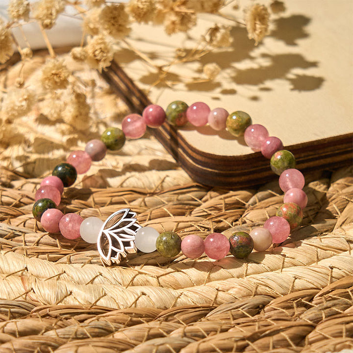 FREE Today: Loving Energy and Healing Rhodonite Unakite Beads Lotus Bracelet - image 2