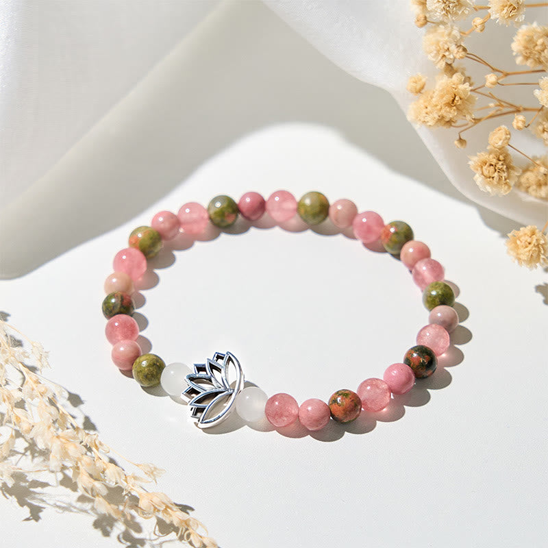 FREE Today: Loving Energy and Healing Rhodonite Unakite Beads Lotus Bracelet - Rhodonite&Unakite(Wrist Circumference: 15-17cm) - image 0