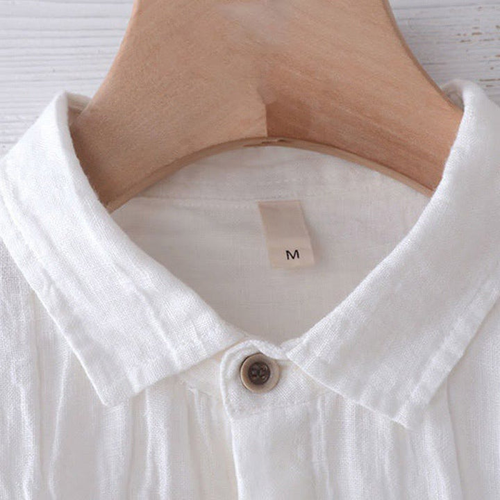 Buddha Stones Men's Shirt Solid Color Lapel Top Long Sleeve Comfy Button Crease Cotton Linen Shirt - image 8