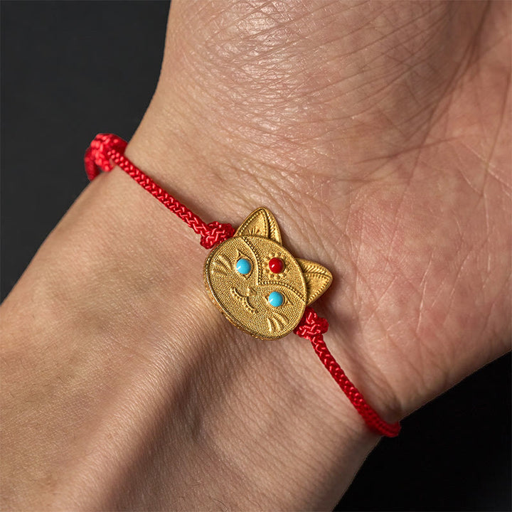 Buddha Stones 925 Sterling Silver Cat Red String Bracelet - image 4