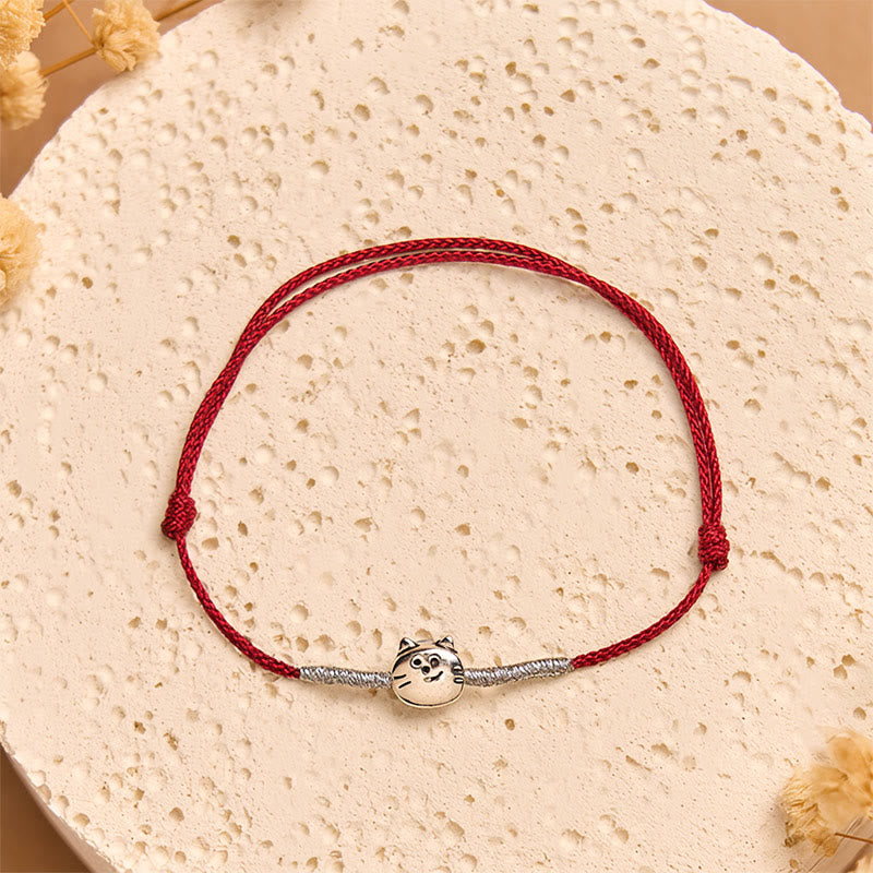 Buddha Stones 925 Sterling Silver Cute Cat Red String Braided Bracelet - Silver Red String(Wrist Circumference 14-18cm) - image 8
