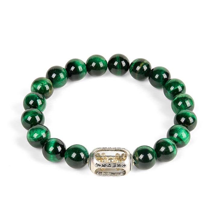 Buddha Stones Natural Green Tiger Eye Om Mani Padme Hum Positive Strength Bracelet - image 4