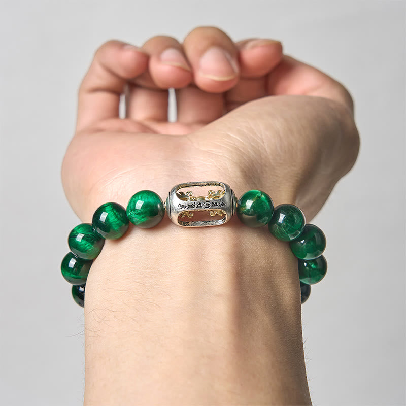 Buddha Stones Natural Green Tiger Eye Om Mani Padme Hum Positive Strength Bracelet - image 3