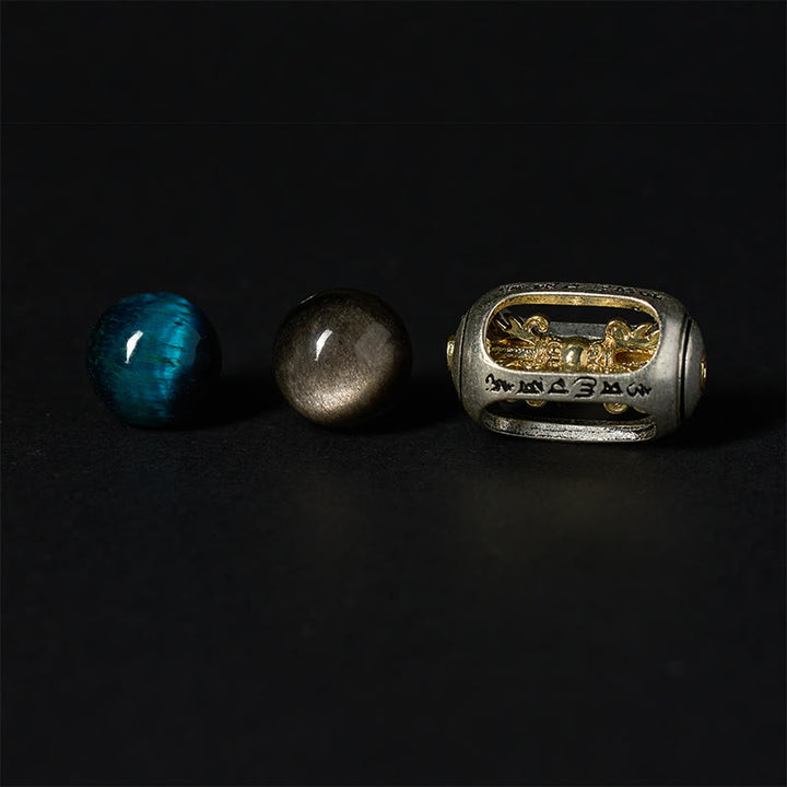 Buddha Stones Natural Silver Sheen Obsidian Blue Tiger Eye Om Mani Padme Hum Soothing Bracelet - image 7