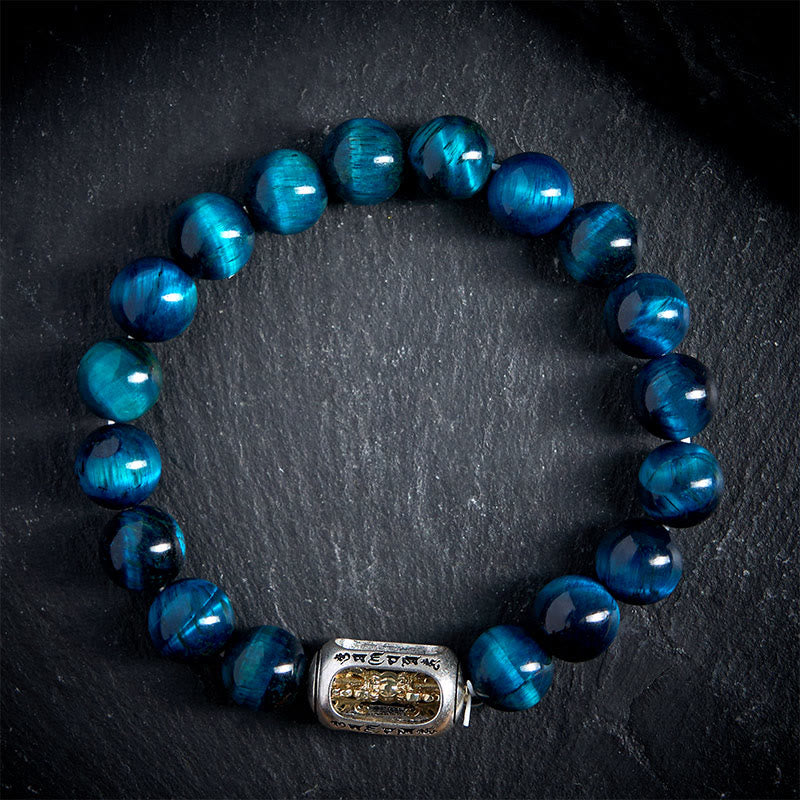 FREE Today: Positive Strength Natural Blue Tiger Eye Om Mani Padme Hum Bracelet - image 1