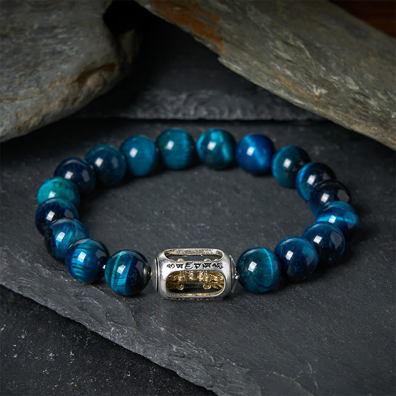 FREE Today: Positive Strength Natural Blue Tiger Eye Om Mani Padme Hum Bracelet - Blue Tiger Eye(Wrist Circumference 17 cm) - image 0